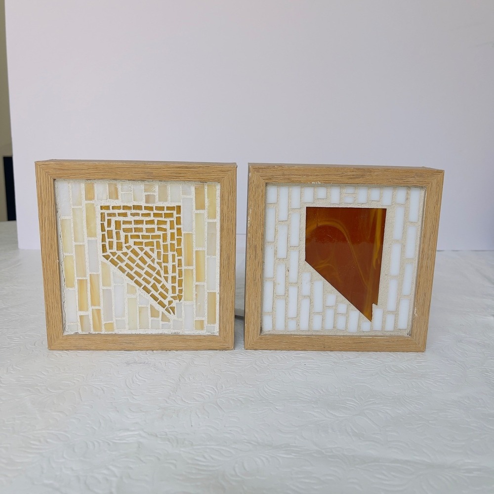 2 Brewster Mosaics Home Decor Nevada State Set 6x6 Amber Gold Glass LED Lighted